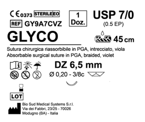 Sutura Glyco DZ 6.5 USP 7-0 - EP 0.5 45 cm Violet Box 12 pcs