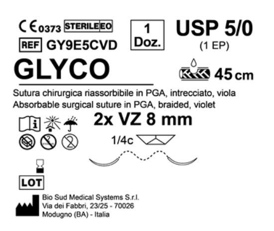 Sutura Glyco VZ 8 USP 5-0 - EP 1 45 cm Violet Double Armed  N.12 Bs. per Box