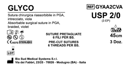 Sutura Glyco Precutted USP 2-0 - EP 3 45 cm Violet Bs. 36 x 6 Threads