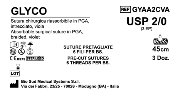 Sutura Glyco Precutted USP 2-0 - EP 3 45 cm Violet Bs. 36 x 6 Threads