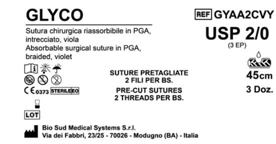 Sutura Glyco Precutted USP 2-0 - EP 3 45 cm Violet Bs. 36 x 2 threads