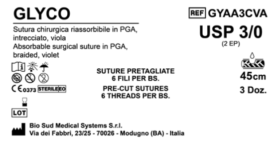 Sutura Glyco Precutted USP 3-0 - EP 2 45 cm Violet Bs. 36 x 6 Threads