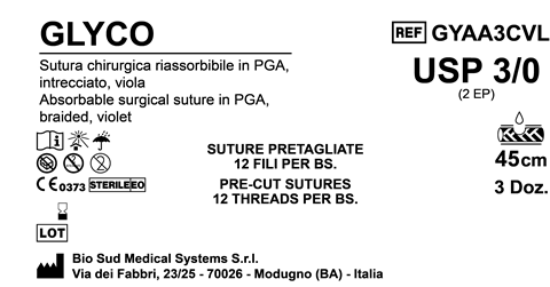 Sutura Glyco Precutted USP 3-0 - EP 2 45 cm Violet Bs. 36 x 12 threads