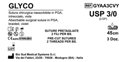 Sutura Glyco Precutted USP 3-0 - EP 2 45 cm Violet Bs. 36 x 2 threads
