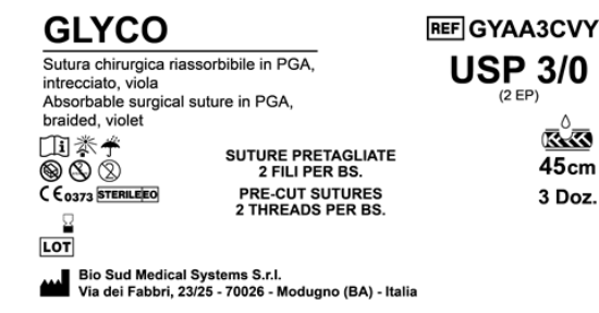Sutura Glyco Precutted USP 3-0 - EP 2 45 cm Violet Bs. 36 x 2 threads