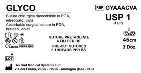 Sutura Glyco Precutted USP 1 - EP 4 45 cm Violet Bs. 36 x 6 Threads