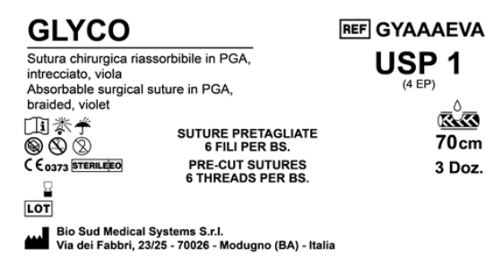 Sutura Glyco Precutted USP 1 - EP 4 70 cm Violet Bs. 36 x 6 Threads