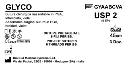 Sutura Glyco Precutted USP 2 - EP 5 45 cm Violet Bs. 36 x 6 Threads