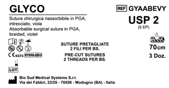 Sutura Glyco Precutted USP 2 - EP 5 70 cm Violet Bs. 36 x 2 threads