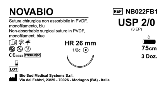 Sutura Novabio HR 26 USP 2-0 - EP 3 75 cm Blue Box 36 pcs