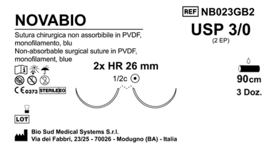 Sutura Novabio HR26 USP 3-0 - EP 2 90 cm Blue Double Armed  Box 36 pcs