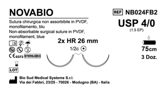 Sutura Novabio HR26 USP 4-0  - EP 1.5 75 cm Blue Double Armed  Box 36 pcs