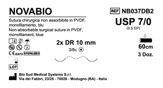 Sutura Novabio DR10 USP 7-0 - EP 0.5 60 cm Blue Double Armed  Box 36 pcs