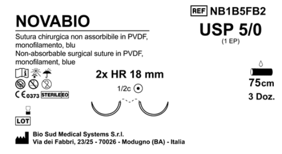 Sutura Novabio HR18 USP 5-0 - EP 1 75 cm Blue Double Armed  Box 36 pcs