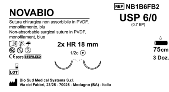 Sutura Novabio HR18 USP 6-0 - EP 0.7 75 cm Blue Double Armed  Box 36 pcs