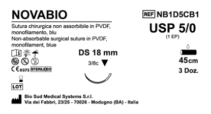 Sutura Novabio DS 18 USP 5-0 - EP 1 45 cm Blue Box 36 pcs
