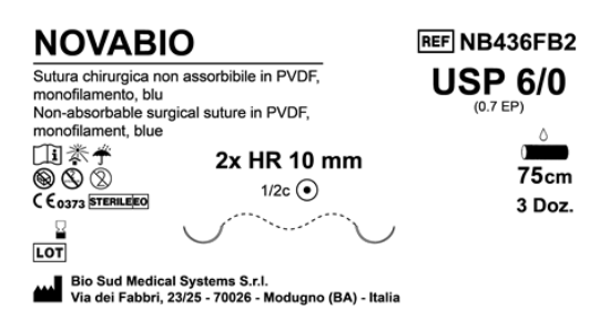 Sutura Novabio HR10 USP 6-0 - EP 0.7 75 cm Blue Double Armed  Box 36 pcs