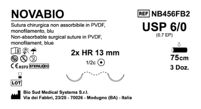 Sutura Novabio HR13 USP 6-0 - EP 0.7 75 cm Blue Double Armed  Box 36 pcs