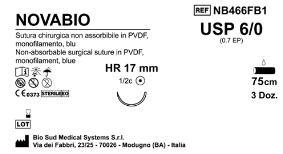 Sutura Novabio HR 17 USP 6-0 - EP 0.7 75 cm Blue Box 36 pcs