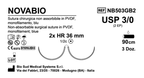 Sutura Novabio HR36 USP 3-0 - EP 2 90 cm Blue Double Armed  Box 36 pcs