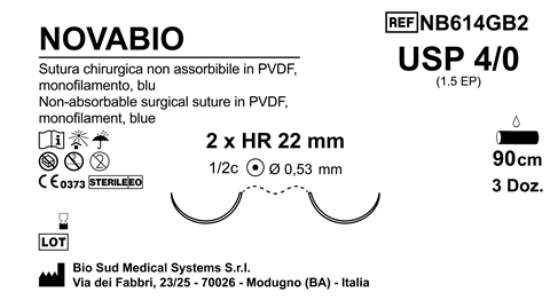 Sutura Novabio HRS 22 USP 4-0  - EP 1.5 90 cm Blue Double Armed  Box 36 pcs