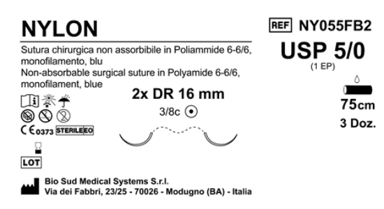 Sutura Nylon DR 16 USP 5-0 - EP 1 75 cm Blue Double Armed  Box 36 pcs