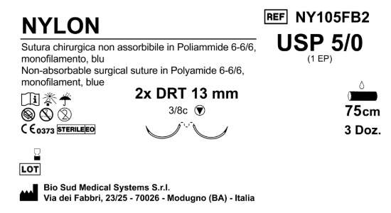 Sutura Nylon DRT 13 USP 5-0 - EP 1 75 cm Blue Double Armed; Box 36 pcs