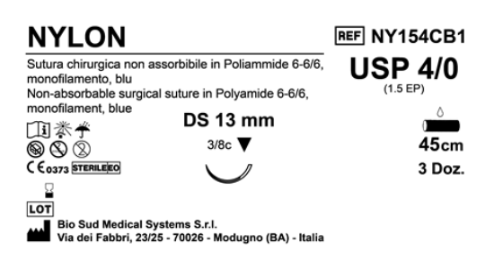 Sutura Nylon DS13 USP 4-0  - EP 1.5 45 cm Blue Box 36 pcs