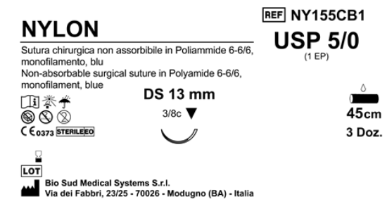 Sutura Nylon DS13 USP 5-0 - EP 1 45 cm Blue Box 36 pcs