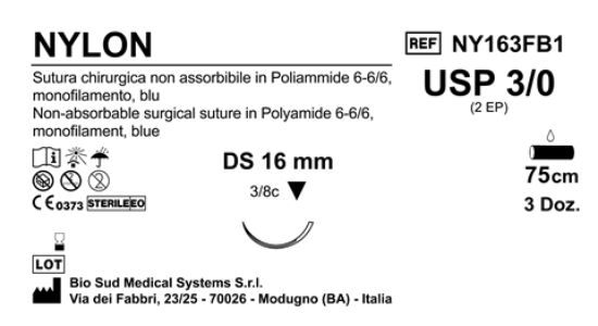 Sutura Nylon DS16 USP 3-0 - EP 2 75 cm Blue Box 36 pcs