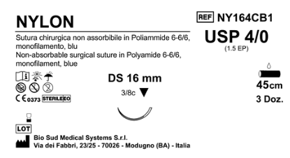 Sutura Nylon DS16 USP 4-0  - EP 1.5 45 cm Blue Box 36 pcs