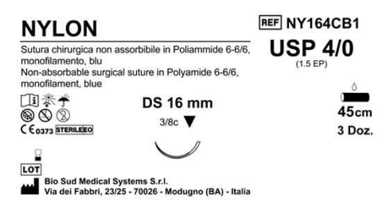 Sutura Nylon DS16 USP 4-0  - EP 1.5 45 cm Blue Box 36 pcs