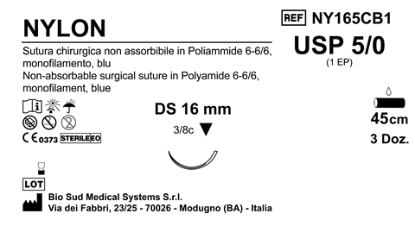 Sutura Nylon DS16 USP 5-0 - EP 1 45 cm Blue Box 36 pcs