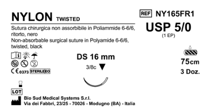 Sutura Nylon DS 16 USP 5-0 - EP 1 75 cm Black twisted Box 36 pcs