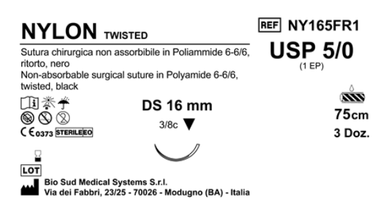 Sutura Nylon DS 16 USP 5-0 - EP 1 75 cm Black twisted Box 36 pcs