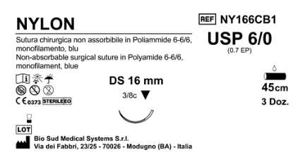 Sutura Nylon DS16 USP 6-0 - EP 0.7 45 cm Blue Box 36 pcs