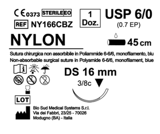 Sutura Nylon DS 16 USP 6-0 - EP 0.7 45 cm Blue Box 12 pcs