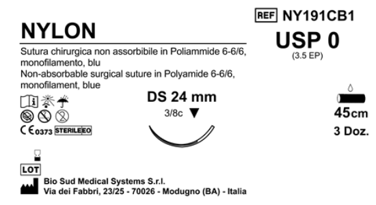 Sutura Nylon DS 24 USP 0 - EP 3.5 45 cm Blue Box 36 pcs