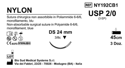 Sutura Nylon DS24 USP 2-0 - EP 3 45 cm Blue Box 36 pcs