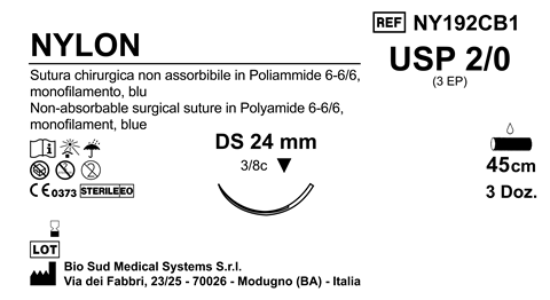 Sutura Nylon DS24 USP 2-0 - EP 3 45 cm Blue Box 36 pcs