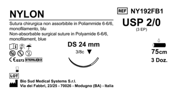 Sutura Nylon DS24 USP 2-0 - EP 3 75 cm Blue Box 36 pcs
