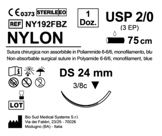 Sutura Nylon DS 24 USP 2-0 - EP 3 75 cm Blue Box 12 pcs