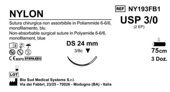 Sutura Nylon DS24 USP 3-0 - EP 2 75 cm Blue Box 36 pcs
