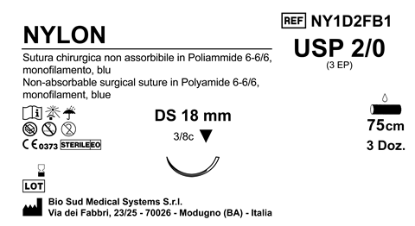 Sutura Nylon DS18 USP 2-0 - EP 3 75 cm Blue Box 36 pcs