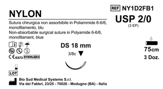 Sutura Nylon DS18 USP 2-0 - EP 3 75 cm Blue Box 36 pcs