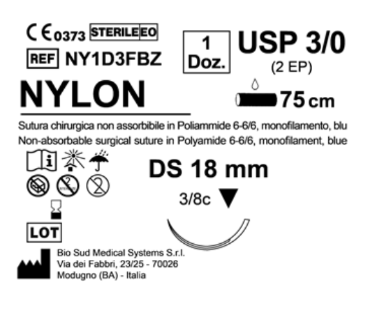 Sutura Nylon DS 18 USP 3-0 - EP 2 75 cm Blue Box 12 pcs