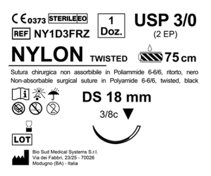 Sutura Nylon DS 18 USP 3-0 - EP 2 75 cm Black twisted Box 12 pcs