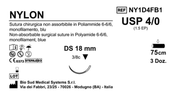 Sutura Nylon DS18 USP 4-0  - EP 1.5 75 cm Blue Box 36 pcs