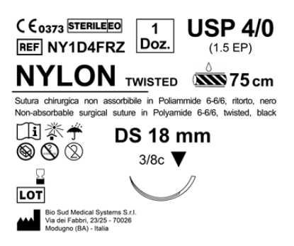 Sutura Nylon DS 18 USP 4-0  - EP 1.5 75 cm Black twisted Box 12 pcs