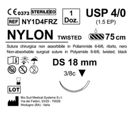 Sutura Nylon DS 18 USP 4-0  - EP 1.5 75 cm Black twisted Box 12 pcs